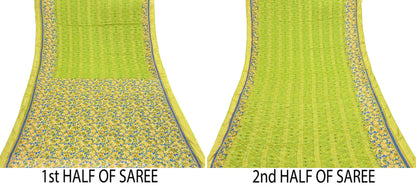 Indian Vintage Green & Beige Sarees Pure Cotton Printed Sari 5yd Sewing Craft Fabric DressMaking Soft Crafting Quilting Upcycle