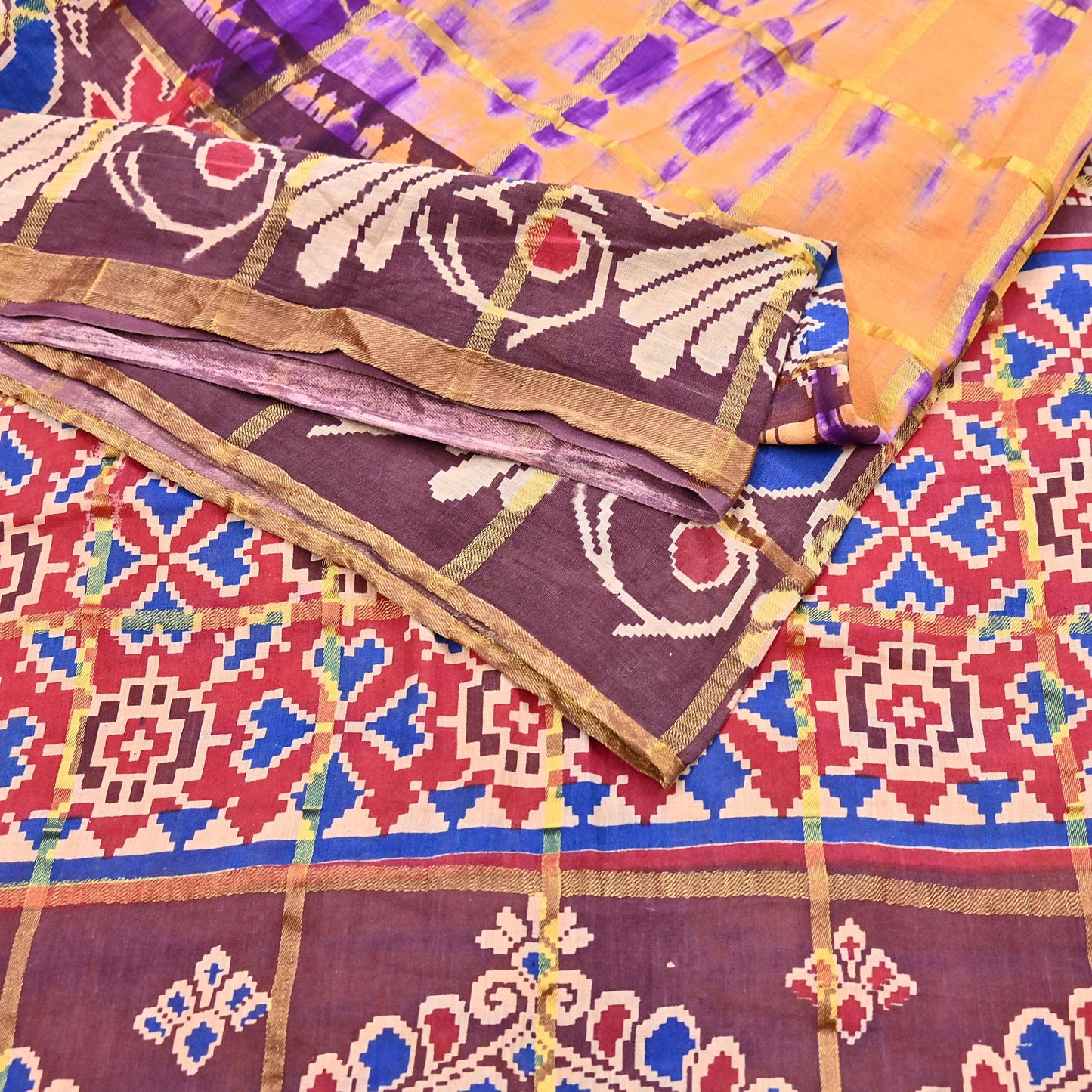 Indian Vintage Sari leheria Printed Pure Cotton Sarees Craft Fabric 5Yd Soft Sewing Sarong Wrap Boho Quilting Dress making zari border