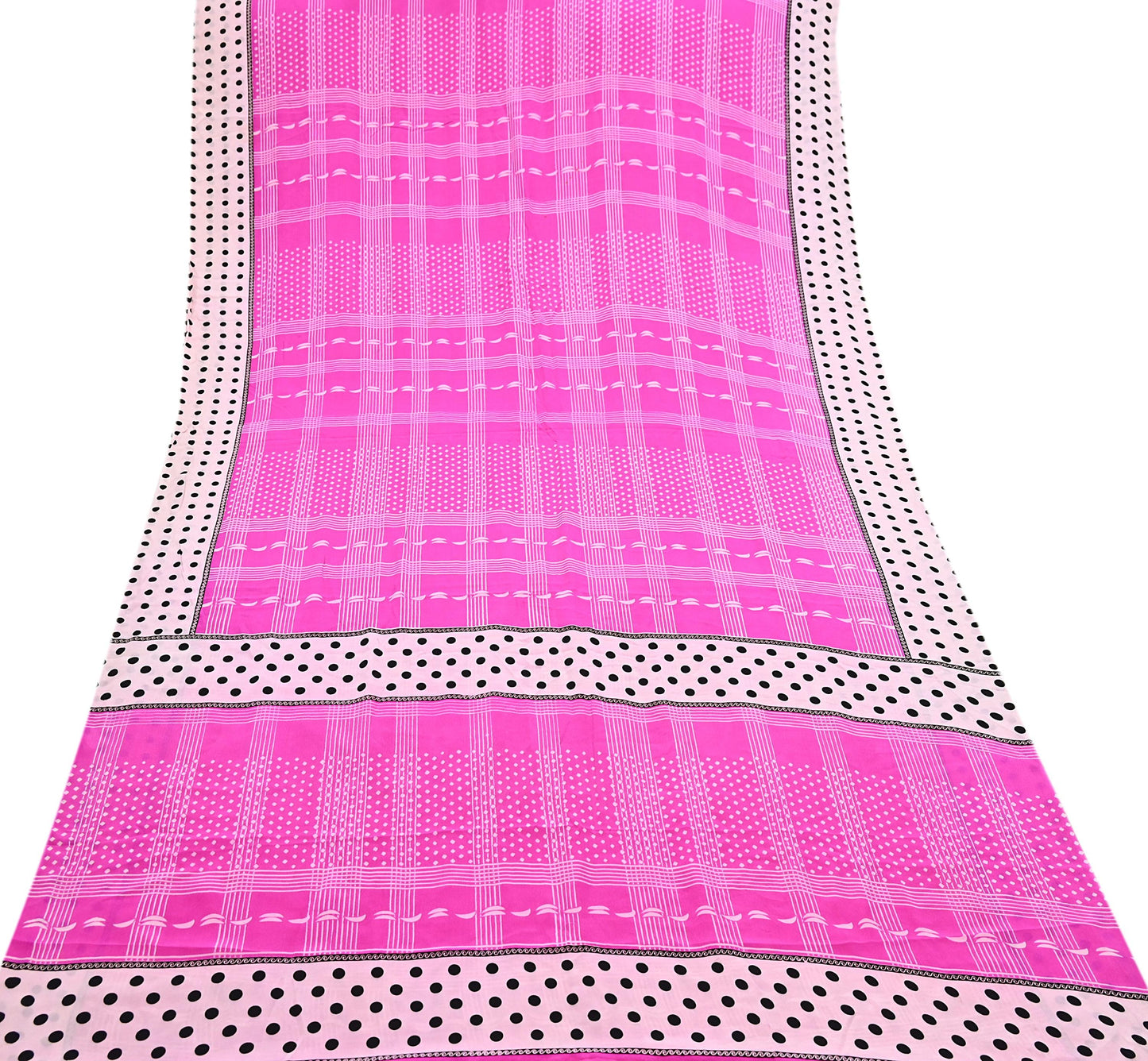 Indian Vintage Sari Ivory & Pink Pure Crepe Silk Printed Saree 5yard Sewing Floral Soft Craft Fabric Wrap Dress making Crafting Quilting