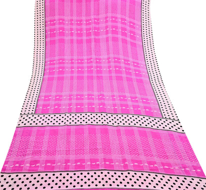 Indian Vintage Sari Ivory & Pink Pure Crepe Silk Printed Saree 5yard Sewing Floral Soft Craft Fabric Wrap Dress making Crafting Quilting