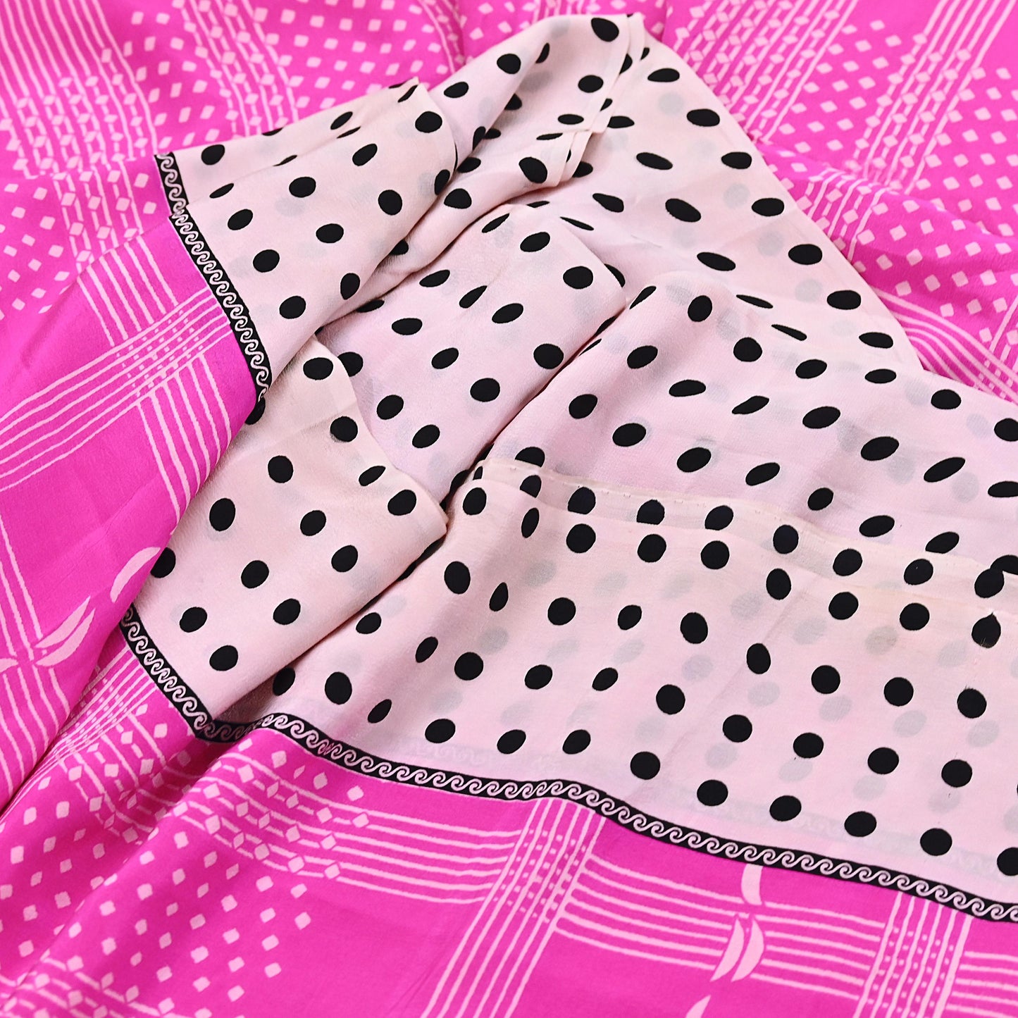Indian Vintage Sari Ivory & Pink Pure Crepe Silk Printed Saree 5yard Sewing Floral Soft Craft Fabric Wrap Dress making Crafting Quilting