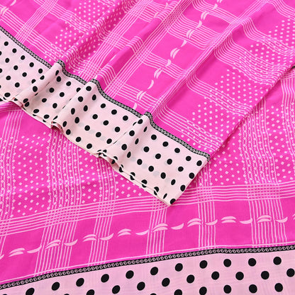 Indian Vintage Sari Ivory & Pink Pure Crepe Silk Printed Saree 5yard Sewing Floral Soft Craft Fabric Wrap Dress making Crafting Quilting