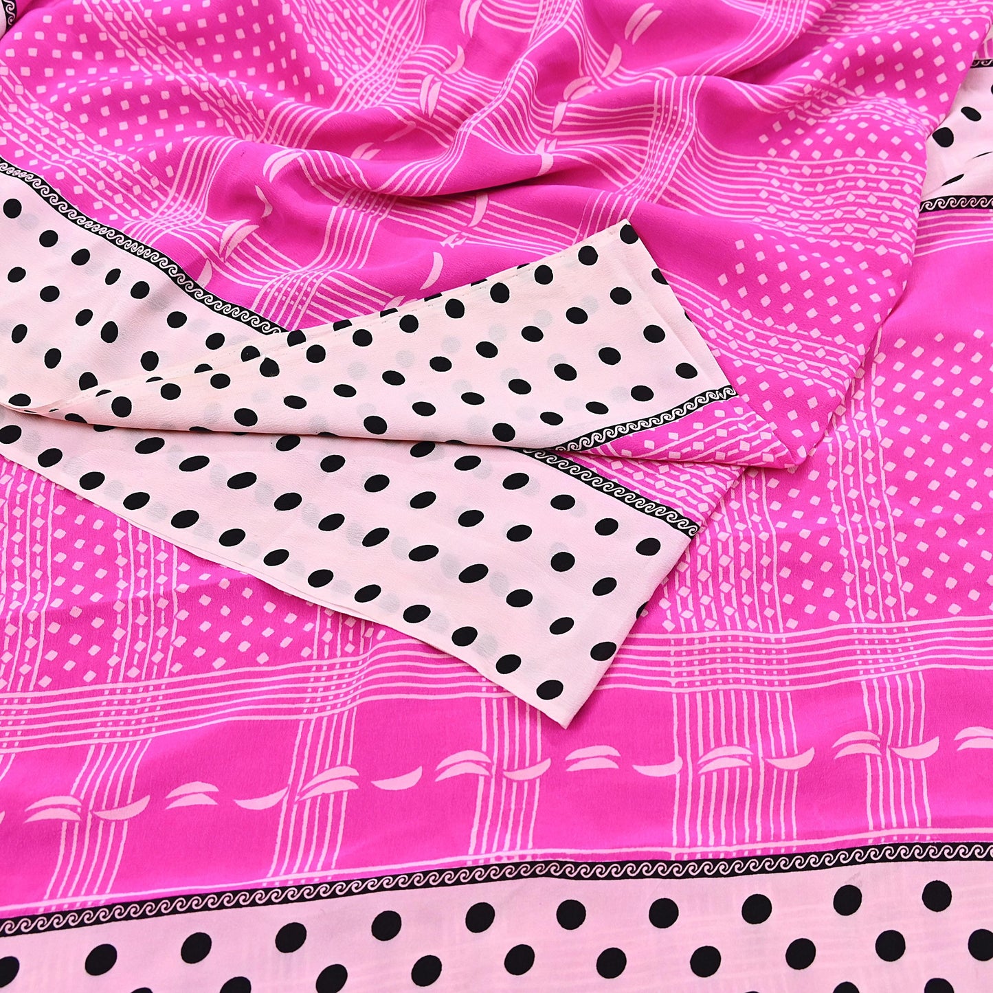 Indian Vintage Sari Ivory & Pink Pure Crepe Silk Printed Saree 5yard Sewing Floral Soft Craft Fabric Wrap Dress making Crafting Quilting