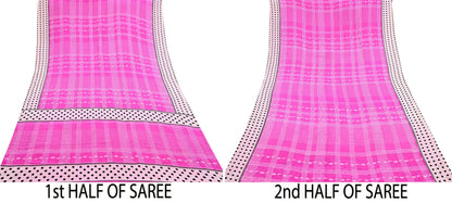 Indian Vintage Sari Ivory & Pink Pure Crepe Silk Printed Saree 5yard Sewing Floral Soft Craft Fabric Wrap Dress making Crafting Quilting