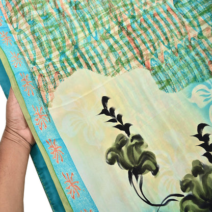 Indian Vintage Sari Green Pure Crepe Silk Block Printed Sarees 5yd Sewing Floral Craft Fabric Wrap Dress Making Crafting Quilting Upcycle