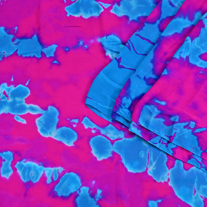 Indian Vintage Pink & Blue Saree Pure Georgette Silk Leheria Tie-dye Printed Sari Craft Fabric Sewing 6Yard Soft Light Sari Dress Making