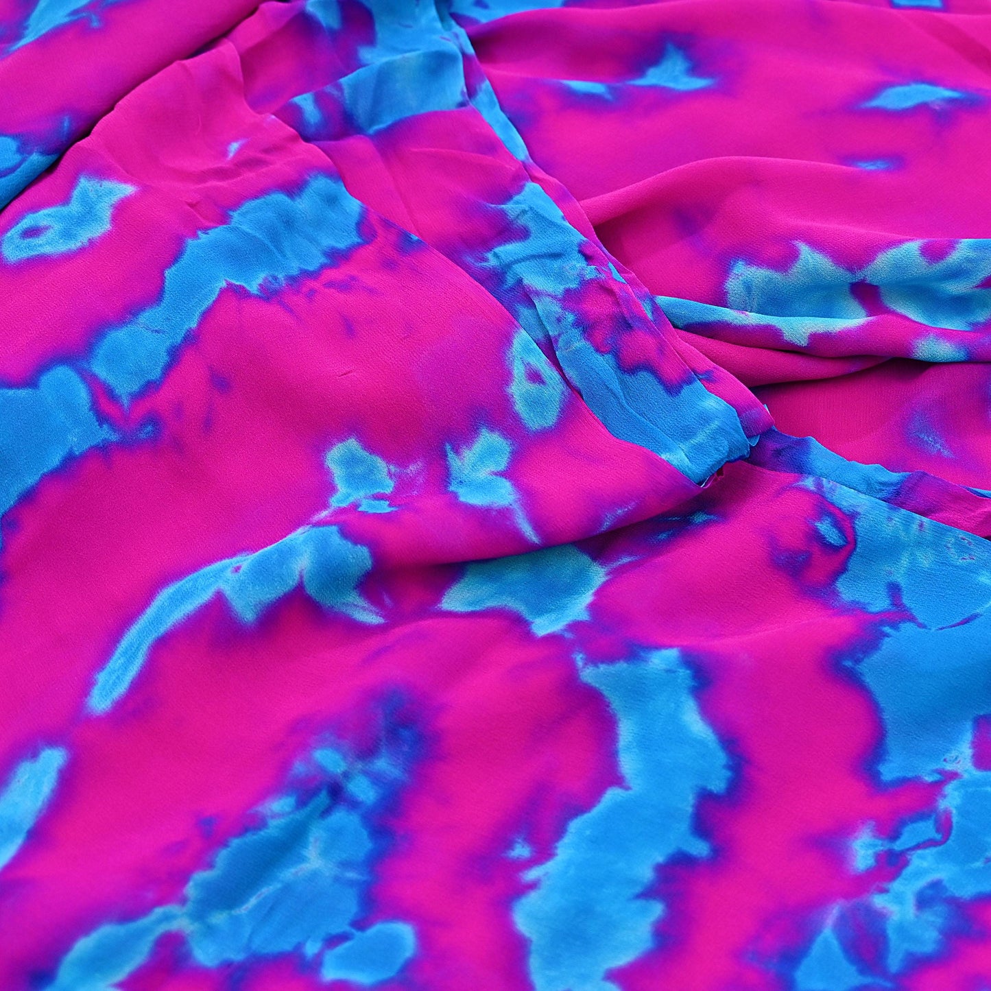 Indian Vintage Pink & Blue Saree Pure Georgette Silk Leheria Tie-dye Printed Sari Craft Fabric Sewing 6Yard Soft Light Sari Dress Making