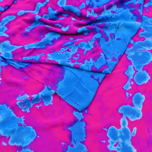 Indian Vintage Pink & Blue Saree Pure Georgette Silk Leheria Tie-dye Printed Sari Craft Fabric Sewing 6Yard Soft Light Sari Dress Making