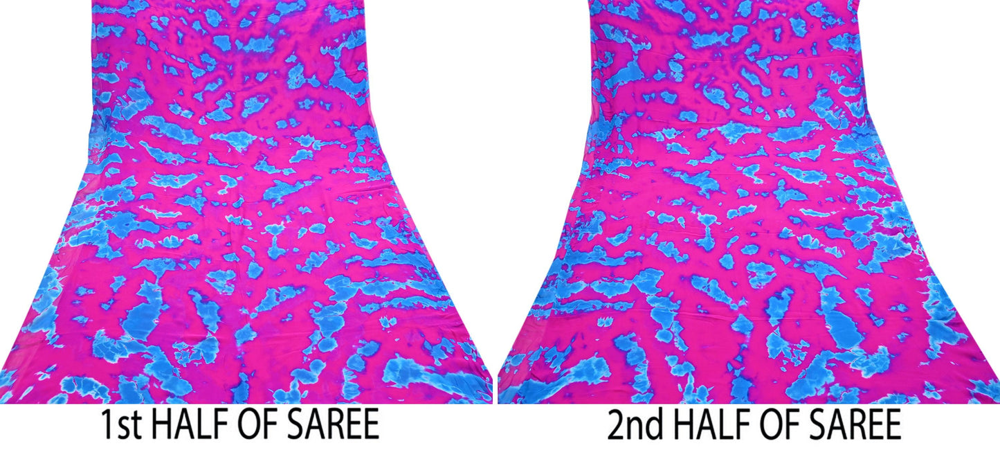 Indian Vintage Pink & Blue Saree Pure Georgette Silk Leheria Tie-dye Printed Sari Craft Fabric Sewing 6Yard Soft Light Sari Dress Making