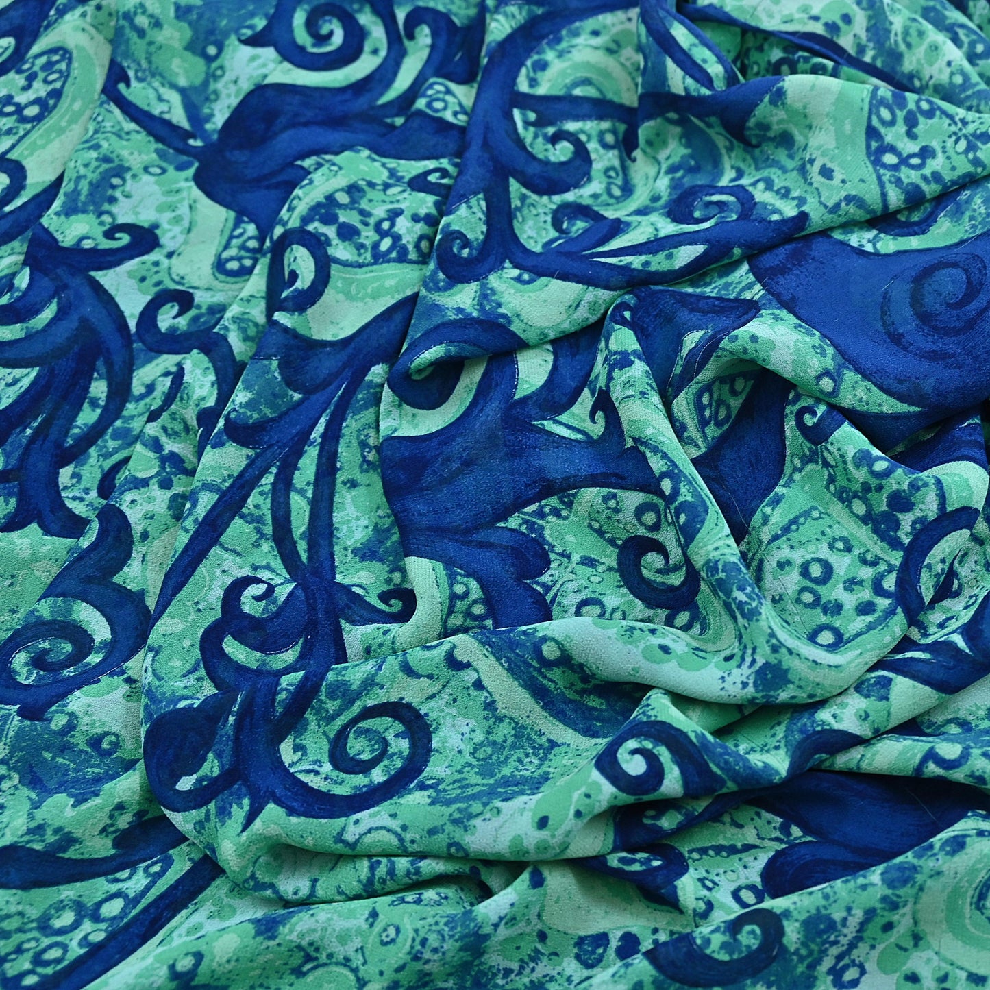 Indian Vintage Sari Blue & Green 100% Pure Georgette Silk Printed Sarees Sewing 5yd Craft Soft Dress Designing for Crafting Abstract