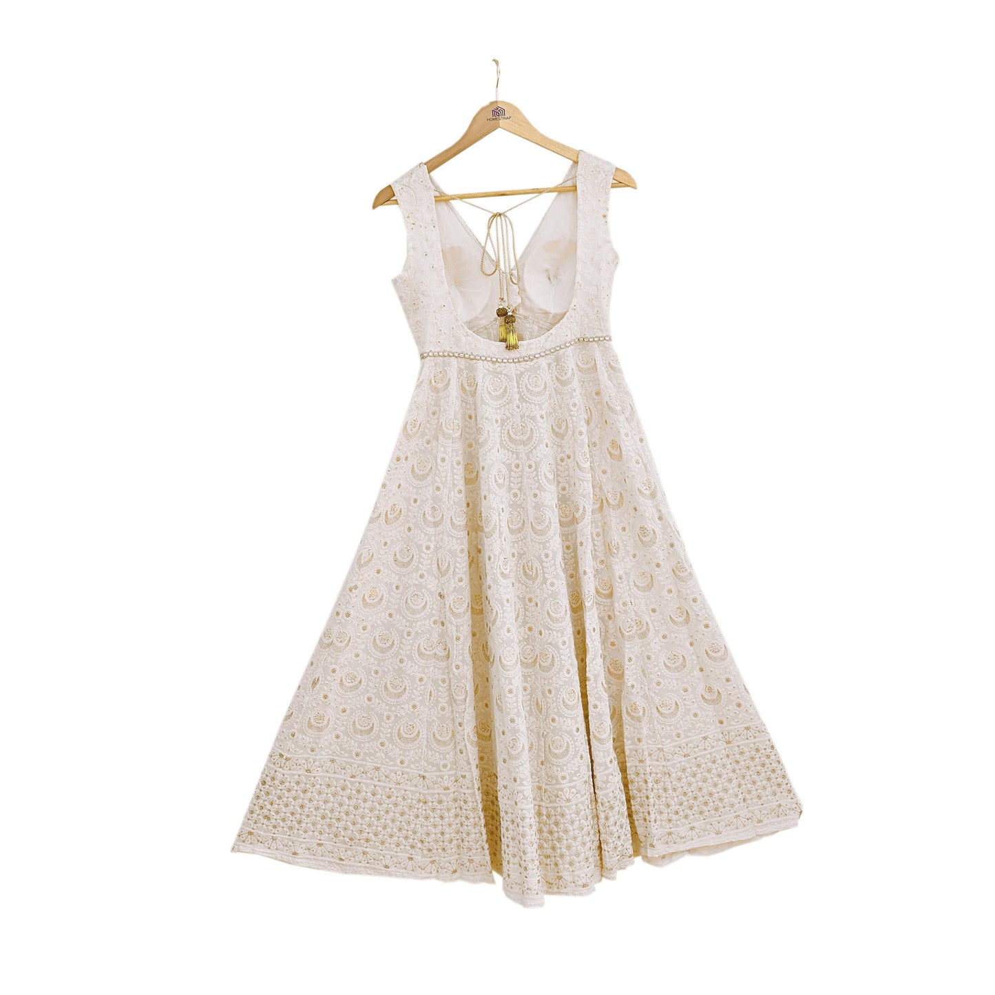 Indian Ivory Georgette Silk Embroidered Long Kurta Dress, Indian Ethnic Padded Anarkali Style, Wedding Festive Wear Women