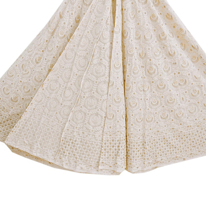 Indian Ivory Georgette Silk Embroidered Long Kurta Dress, Indian Ethnic Padded Anarkali Style, Wedding Festive Wear Women