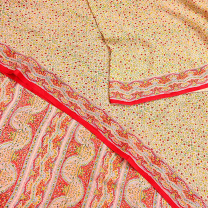 Indian Vintage Sari Peach & red Pure Chiffon Silk Printed Sarees Craft Fabric Sewing 5Yd Soft Light Sari Dress Making Quilting Upcycle