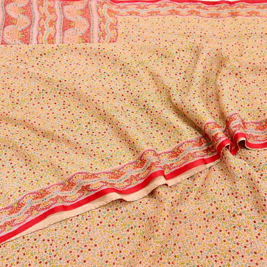 Indian Vintage Sari Peach & red Pure Chiffon Silk Printed Sarees Craft Fabric Sewing 5Yd Soft Light Sari Dress Making Quilting Upcycle