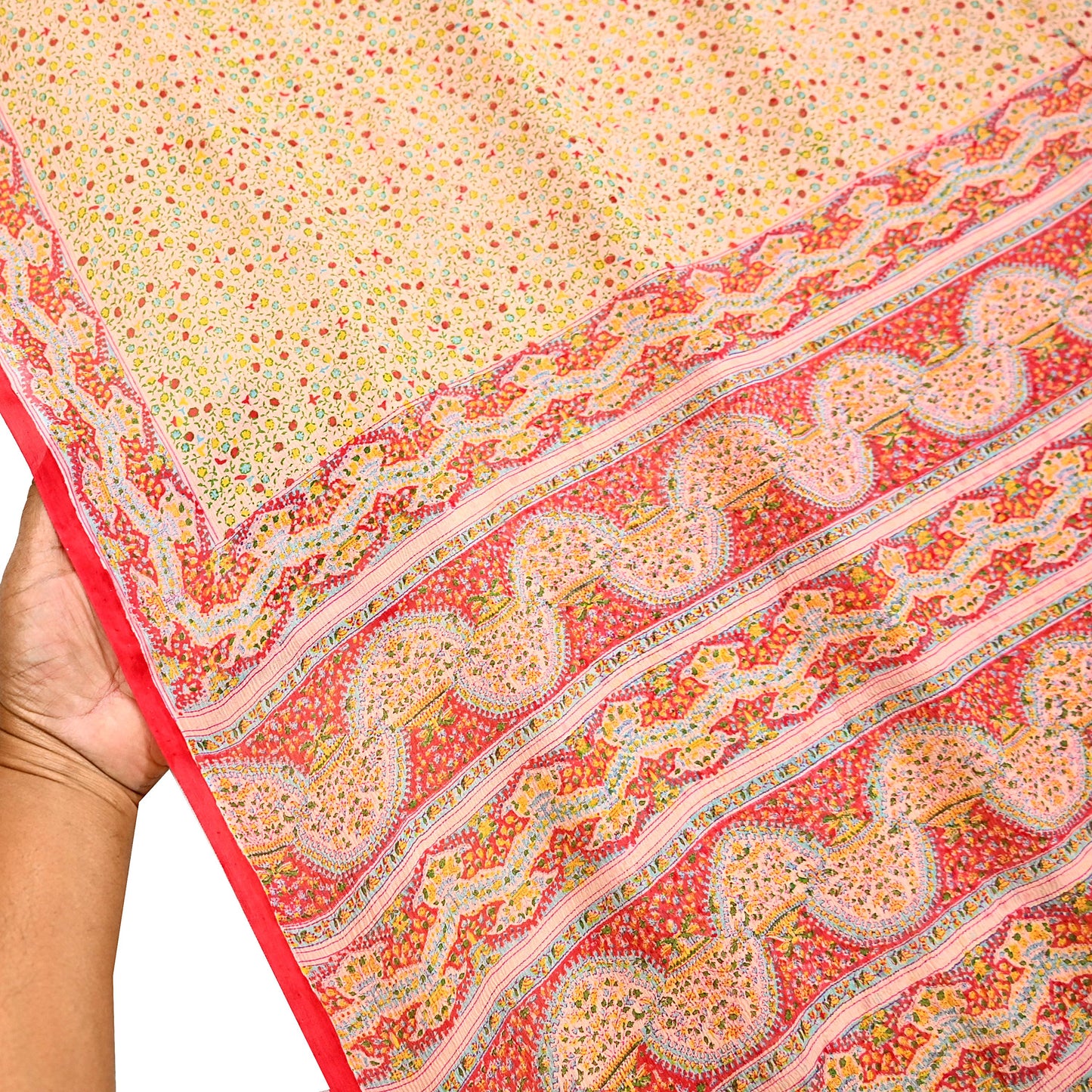 Indian Vintage Sari Peach & red Pure Chiffon Silk Printed Sarees Craft Fabric Sewing 5Yd Soft Light Sari Dress Making Quilting Upcycle