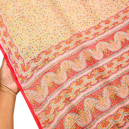 Indian Vintage Sari Peach & red Pure Chiffon Silk Printed Sarees Craft Fabric Sewing 5Yd Soft Light Sari Dress Making Quilting Upcycle