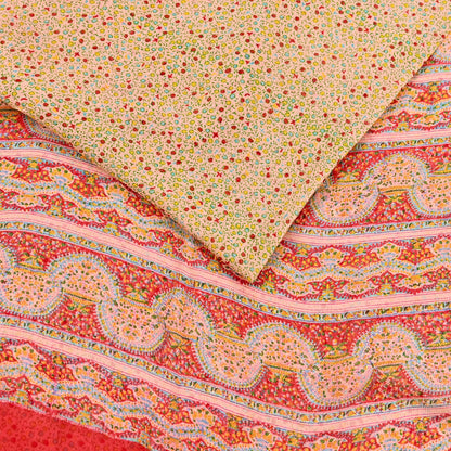 Indian Vintage Sari Peach & red Pure Chiffon Silk Printed Sarees Craft Fabric Sewing 5Yd Soft Light Sari Dress Making Quilting Upcycle