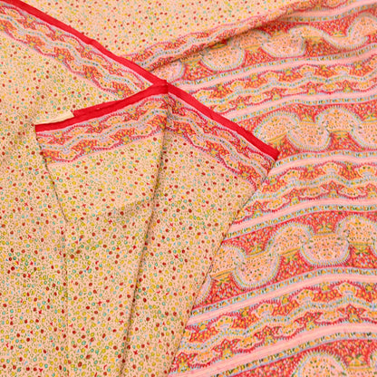 Indian Vintage Sari Peach & red Pure Chiffon Silk Printed Sarees Craft Fabric Sewing 5Yd Soft Light Sari Dress Making Quilting Upcycle