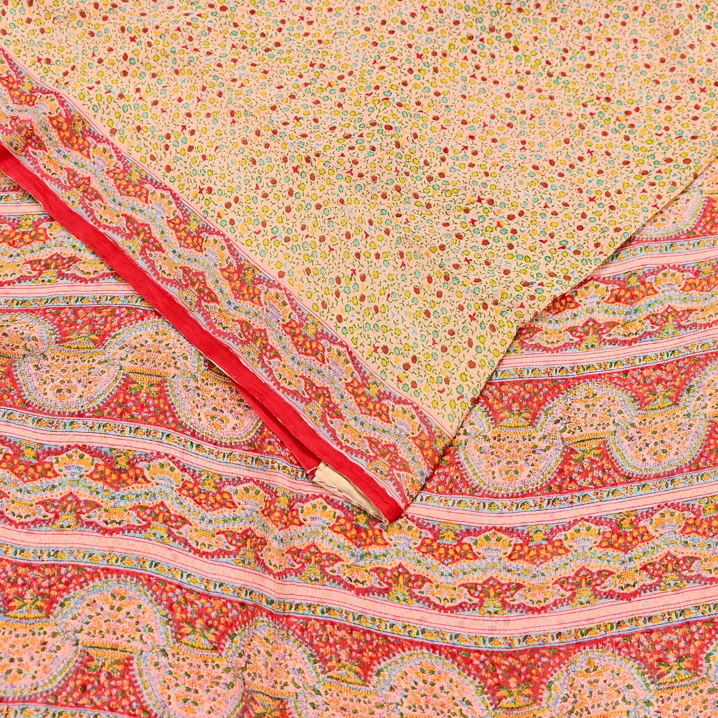 Indian Vintage Sari Peach & red Pure Chiffon Silk Printed Sarees Craft Fabric Sewing 5Yd Soft Light Sari Dress Making Quilting Upcycle