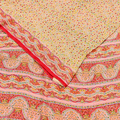 Indian Vintage Sari Peach & red Pure Chiffon Silk Printed Sarees Craft Fabric Sewing 5Yd Soft Light Sari Dress Making Quilting Upcycle