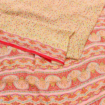 Indian Vintage Sari Peach & red Pure Chiffon Silk Printed Sarees Craft Fabric Sewing 5Yd Soft Light Sari Dress Making Quilting Upcycle