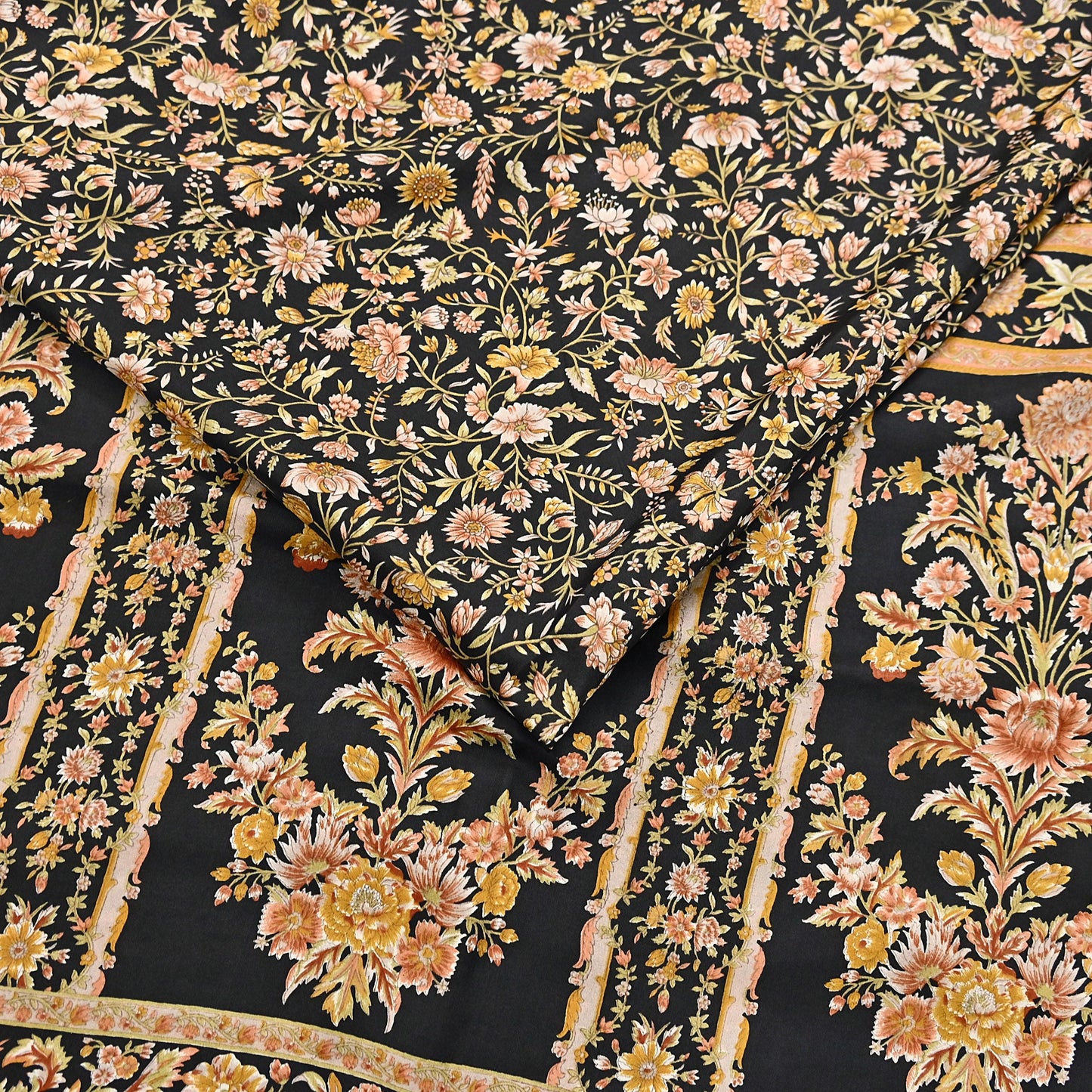 Vintage Sari Black Pure Silk Printed Saree Craft Fabric 6yard Sewing Floral Soft Dress Designing for Crafting Upcycle Quilting