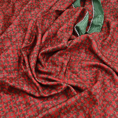 Indian Vintage Maroon & Green Saree Pure Silk Printed Indian Sari Fabric 5yd Sewing Craft Fabric DressMaking Soft