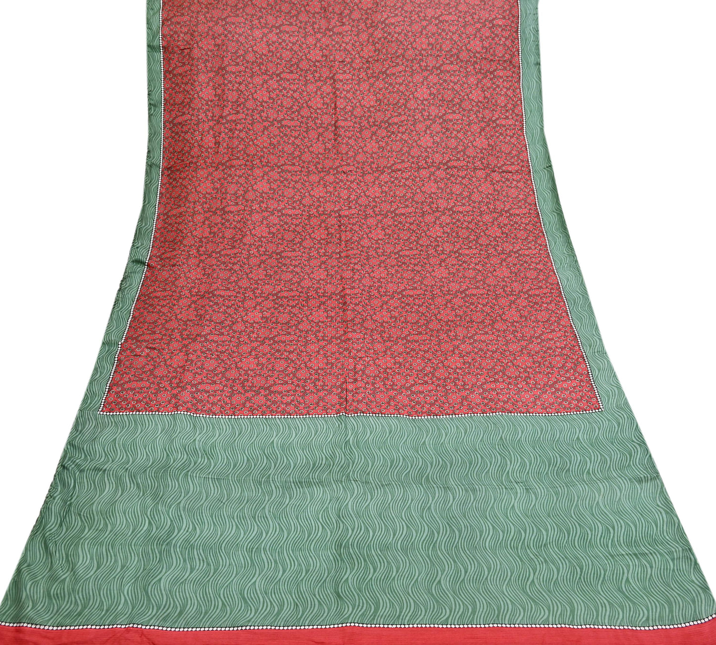 Indian Vintage Maroon & Green Saree Pure Silk Printed Indian Sari Fabric 5yd Sewing Craft Fabric DressMaking Soft