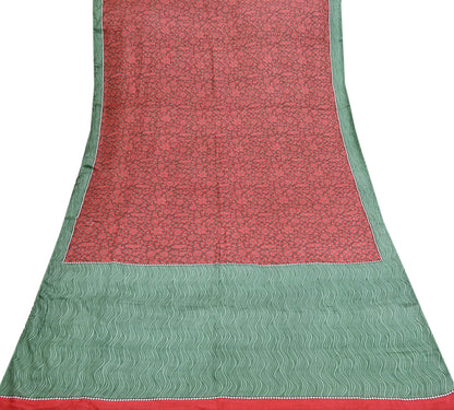 Indian Vintage Maroon & Green Saree Pure Silk Printed Indian Sari Fabric 5yd Sewing Craft Fabric DressMaking Soft
