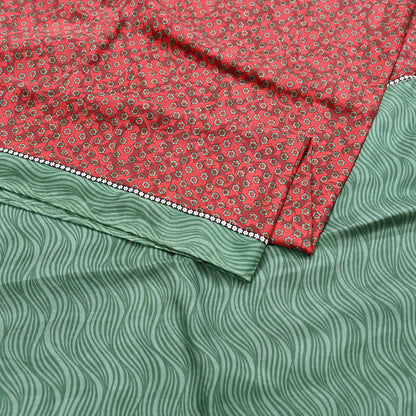 Indian Vintage Maroon & Green Saree Pure Silk Printed Indian Sari Fabric 5yd Sewing Craft Fabric DressMaking Soft