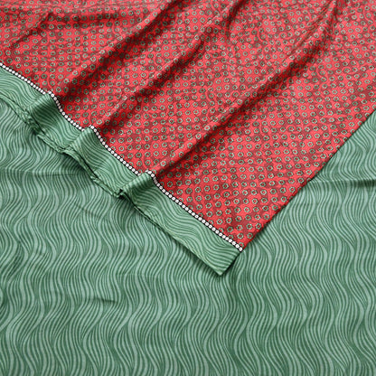 Indian Vintage Maroon & Green Saree Pure Silk Printed Indian Sari Fabric 5yd Sewing Craft Fabric DressMaking Soft