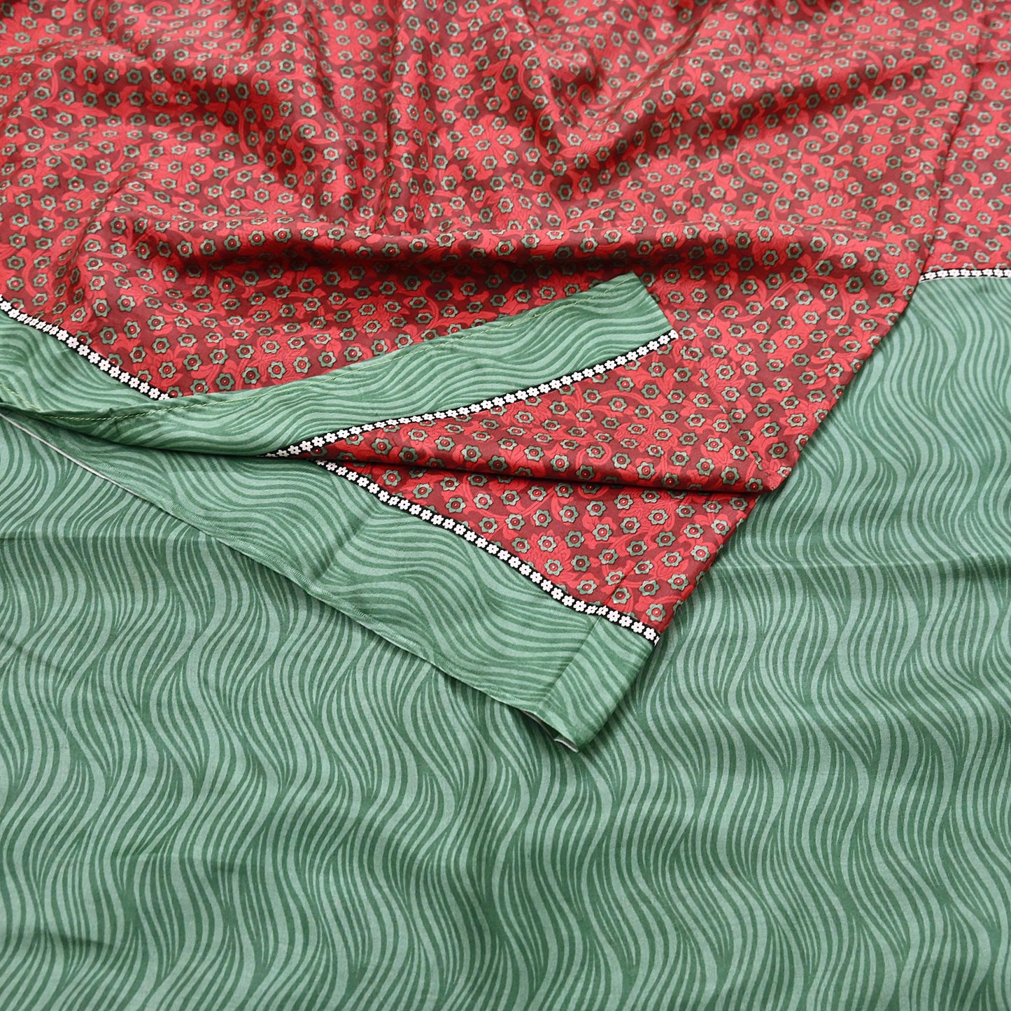 Indian Vintage Maroon & Green Saree Pure Silk Printed Indian Sari Fabric 5yd Sewing Craft Fabric DressMaking Soft