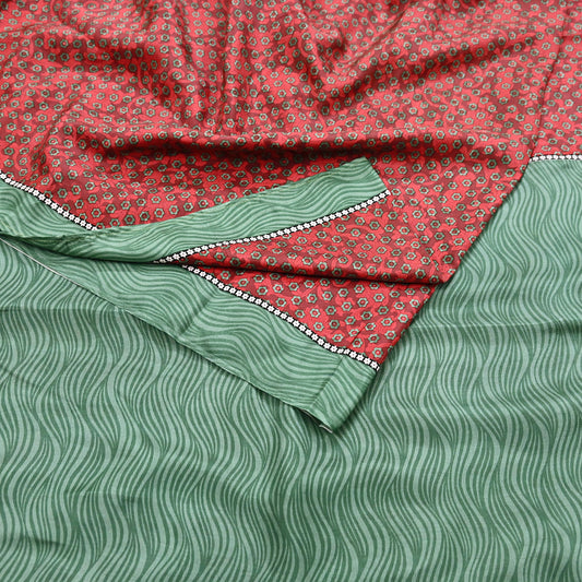 Indian Vintage Maroon & Green Saree Pure Silk Printed Indian Sari Fabric 5yd Sewing Craft Fabric DressMaking Soft