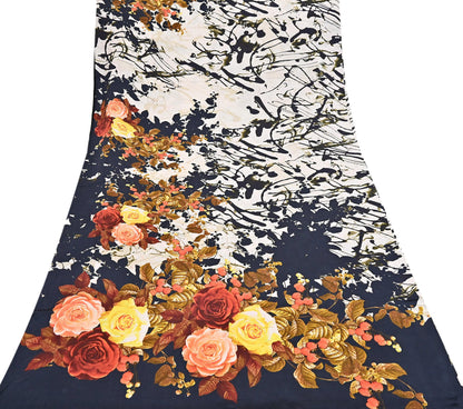 Indian Vintage Sari Black & Ivory Digital Printed 100% Pure Satin Silk Sarees 5yd Sewing Craft Fabric Dress Making Wrap Upcycle Quilting