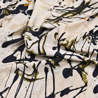 Indian Vintage Sari Black & Ivory Digital Printed 100% Pure Satin Silk Sarees 5yd Sewing Craft Fabric Dress Making Wrap Upcycle Quilting