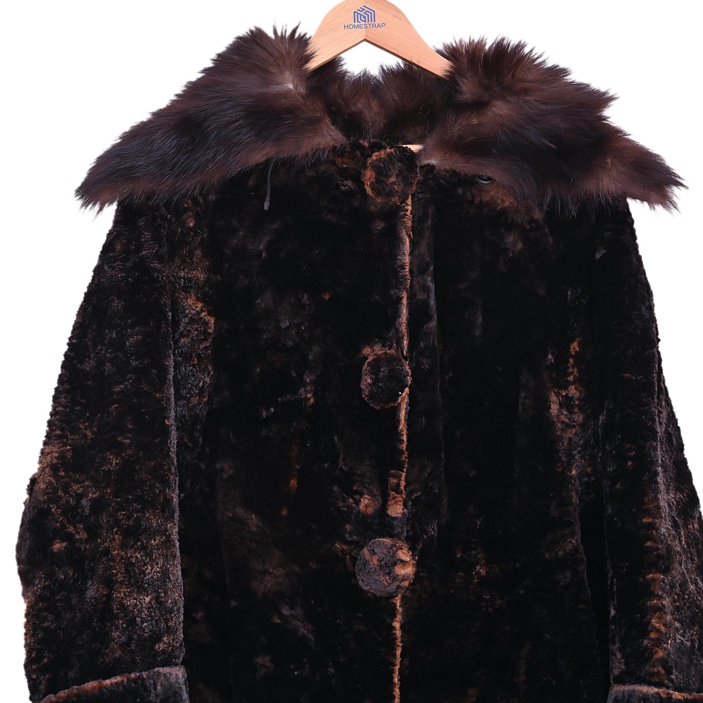 Vintage Dark Brown Full Length Faux Fur Coat Unisex Indian Pre-Owned Luxury Winter Overcoat Pure Woolen Long Fur Jacket