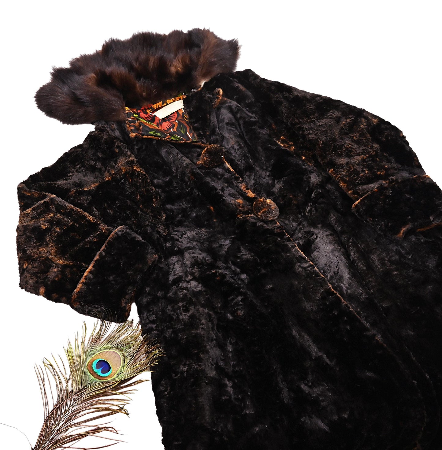 Vintage Dark Brown Full Length Faux Fur Coat Unisex Indian Pre-Owned Luxury Winter Overcoat Pure Woolen Long Fur Jacket