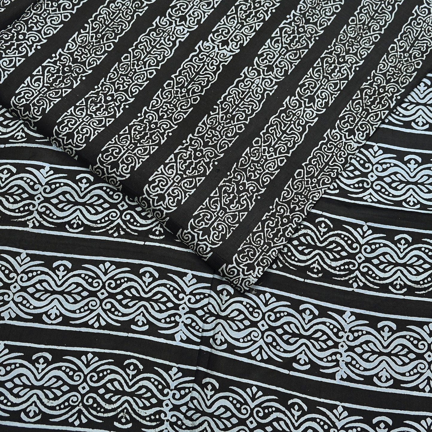 Indian Vintage Black Pure Silk Saree Printed Floral & Striped Design 5Yards Soft Craft Fabric for Dressmaking, Quilting,  Upcycling