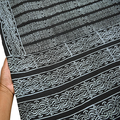 Indian Vintage Black Pure Silk Saree Printed Floral & Striped Design 5Yards Soft Craft Fabric for Dressmaking, Quilting,  Upcycling