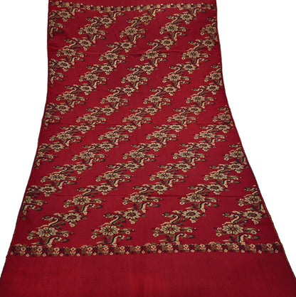 Indian Vintage Dark Red Pure Woolen Shawl Handmade Woven Jamawar Work Long Throw Stole Warm Floral Design Soft