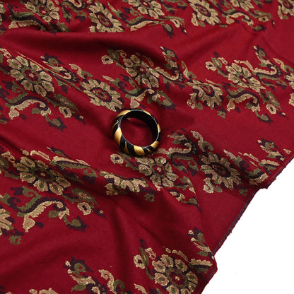 Indian Vintage Dark Red Pure Woolen Shawl Handmade Woven Jamawar Work Long Throw Stole Warm Floral Design Soft