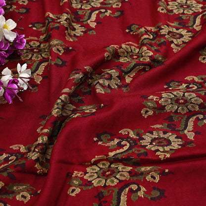 Indian Vintage Dark Red Pure Woolen Shawl Handmade Woven Jamawar Work Long Throw Stole Warm Floral Design Soft