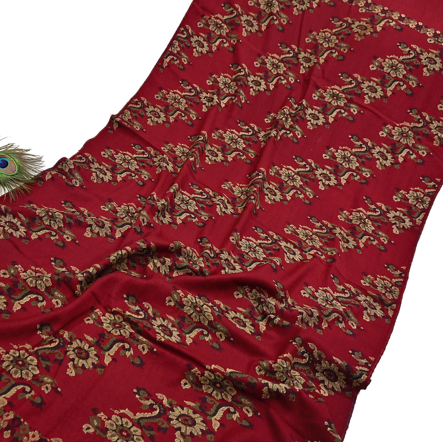 Indian Vintage Dark Red Pure Woolen Shawl Handmade Woven Jamawar Work Long Throw Stole Warm Floral Design Soft