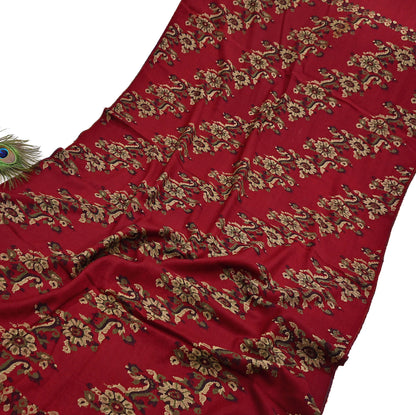 Indian Vintage Dark Red Pure Woolen Shawl Handmade Woven Jamawar Work Long Throw Stole Warm Floral Design Soft