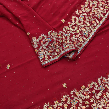 Indian Vintage Heavy Dark Red Dupatta Pure Georgette Silk Long Stole Hand Embroidered Designer By Ritu Kumar Scarves Scarf Zari Zardozi