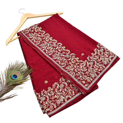 Indian Vintage Heavy Dark Red Dupatta Pure Georgette Silk Long Stole Hand Embroidered Designer By Ritu Kumar Scarves Scarf Zari Zardozi