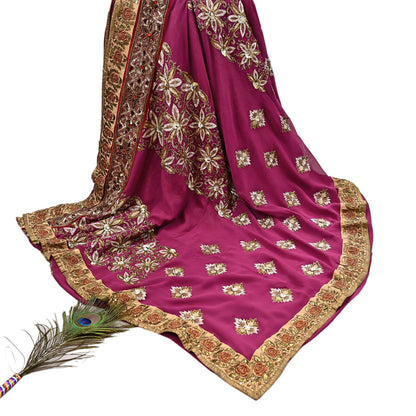 Indian Pre-owned Sari Pink Pure Georgette Silk Hand Embroidered Anamika Khanna Designer Sarees Ethnic 6Yd Sewing  Wedding Sarees