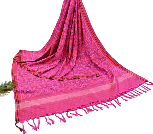 Vintage Pink Rajkot Patola Saree Pure Silk Single Ikat Handwoven Indian Sari 5Yd Craft Fabric Zari Border Dress Making