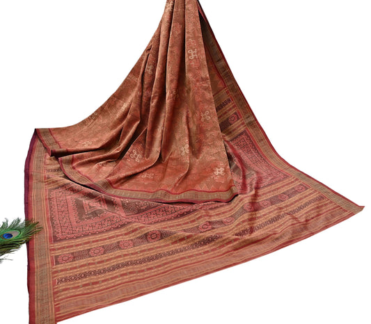 Indian Vintage Maroon Single Ikat Sambalpuri Patola Saree  100% Pure Silk Handwoven 5 Yards Zari Border Craft Fabric