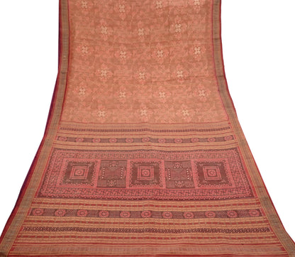 Indian Vintage Maroon Single Ikat Sambalpuri Patola Saree  100% Pure Silk Handwoven 5 Yards Zari Border Craft Fabric